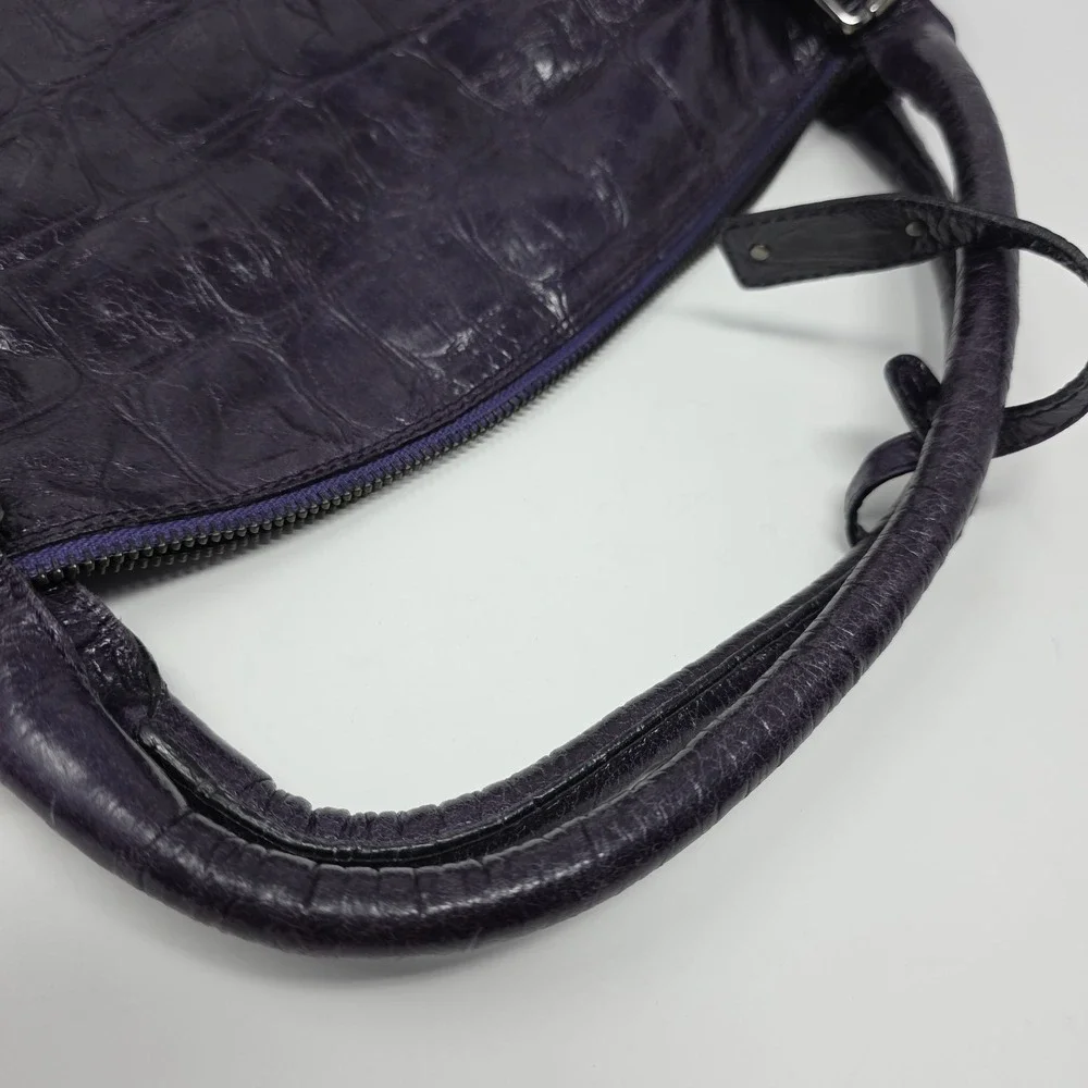 Abro Handbag Women Medium Purple Croc Embossed Leather Satchel Top Handle